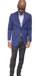 Premium Men’s Blue Navy Checkered Blazer