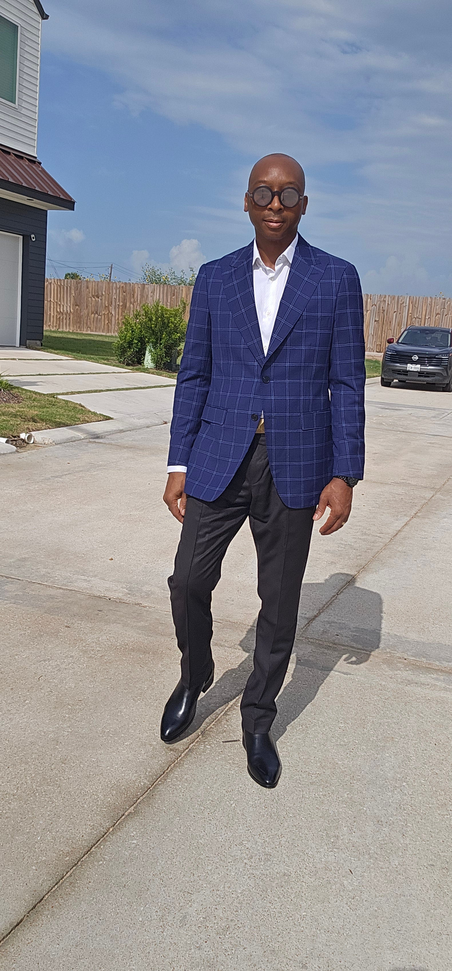 Premium Men’s Blue Windowpane Plaid Blazer.