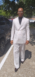 White Double-Breasted Linen Suit