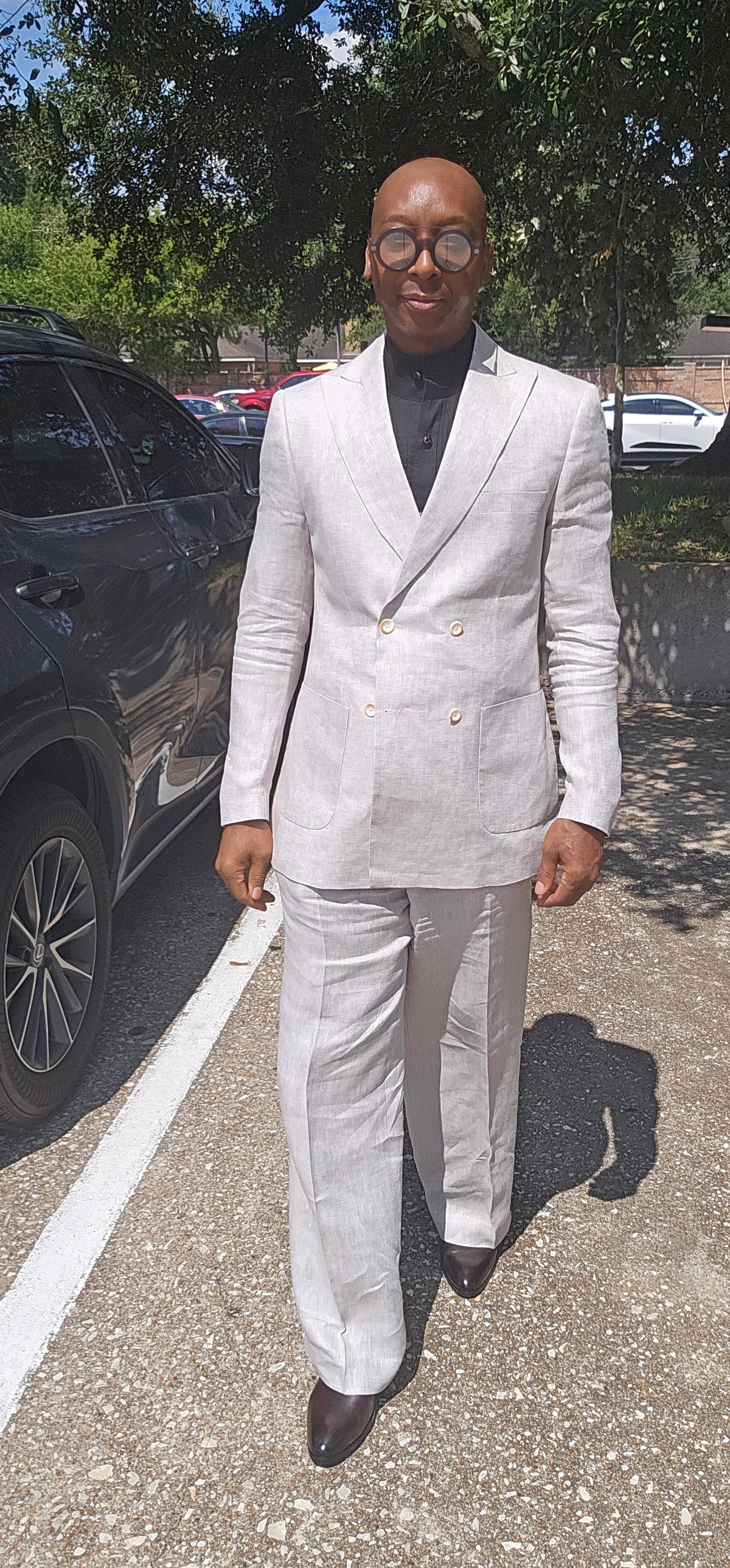White Double-Breasted Linen Suit