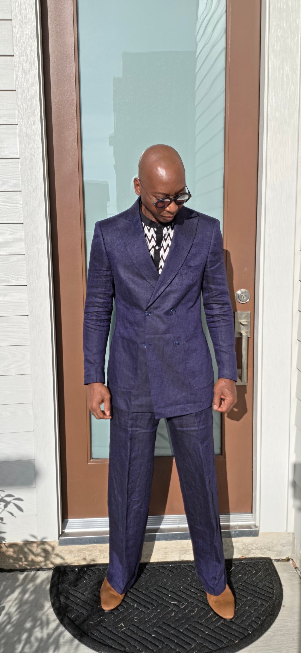 Navy Linen Double Breasted Suit
