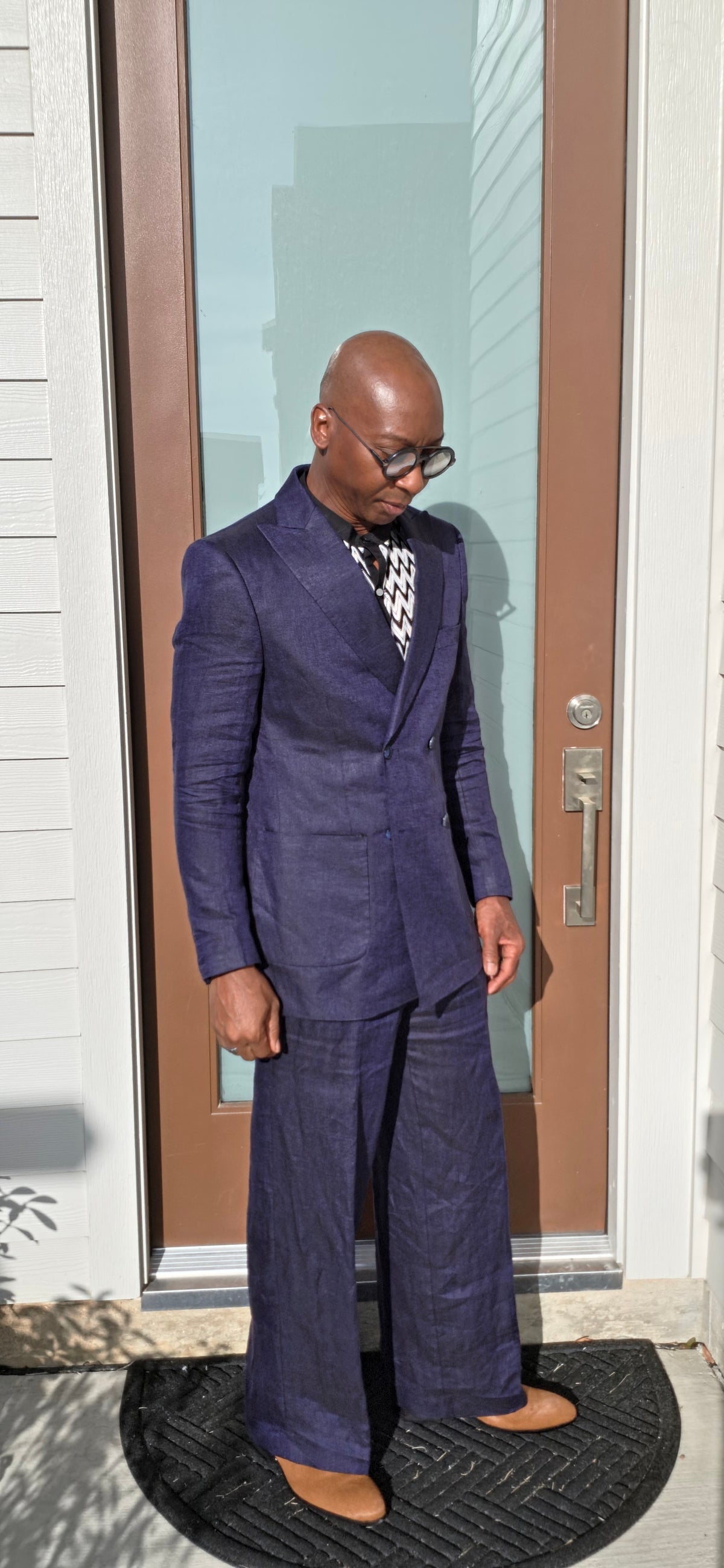 Navy Linen Double Breasted Suit