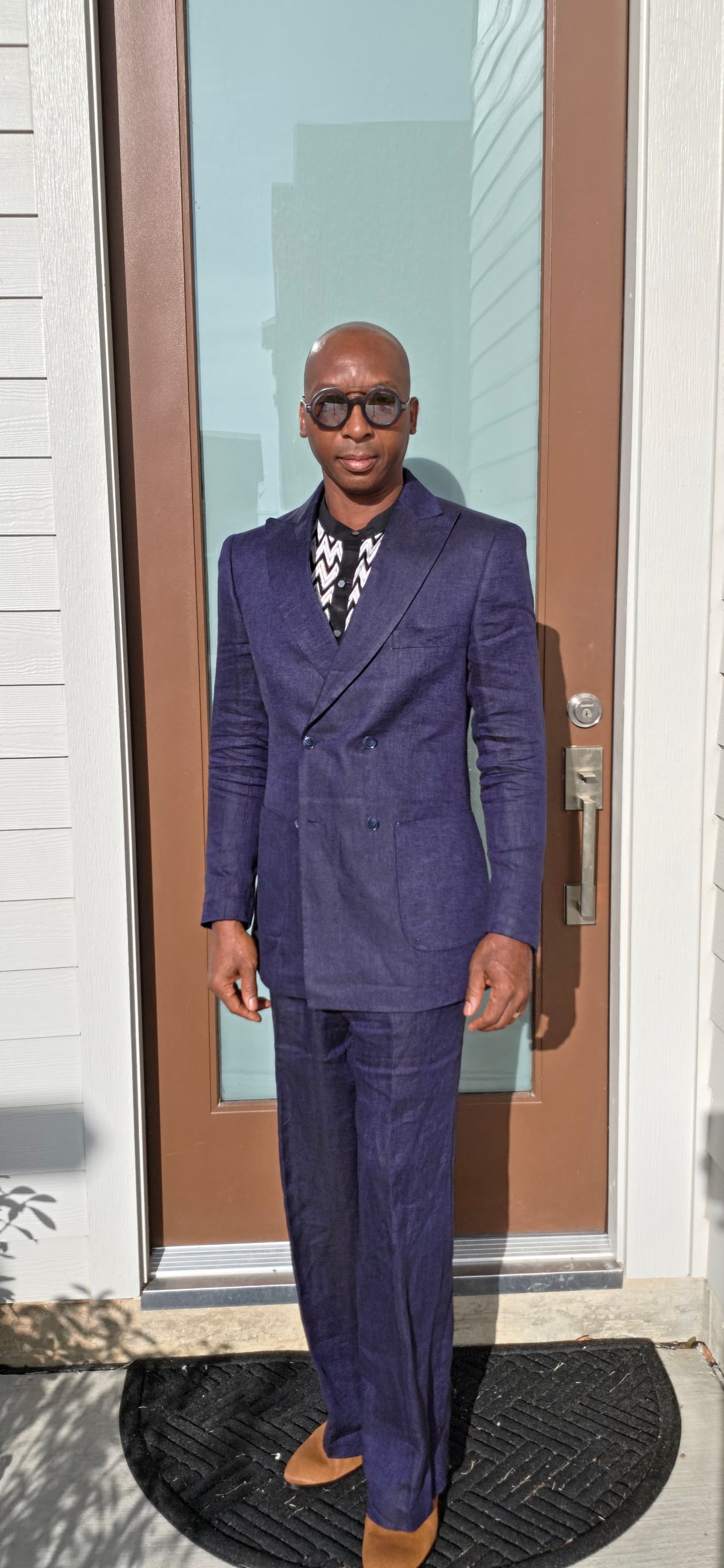 Navy Linen Double Breasted Suit