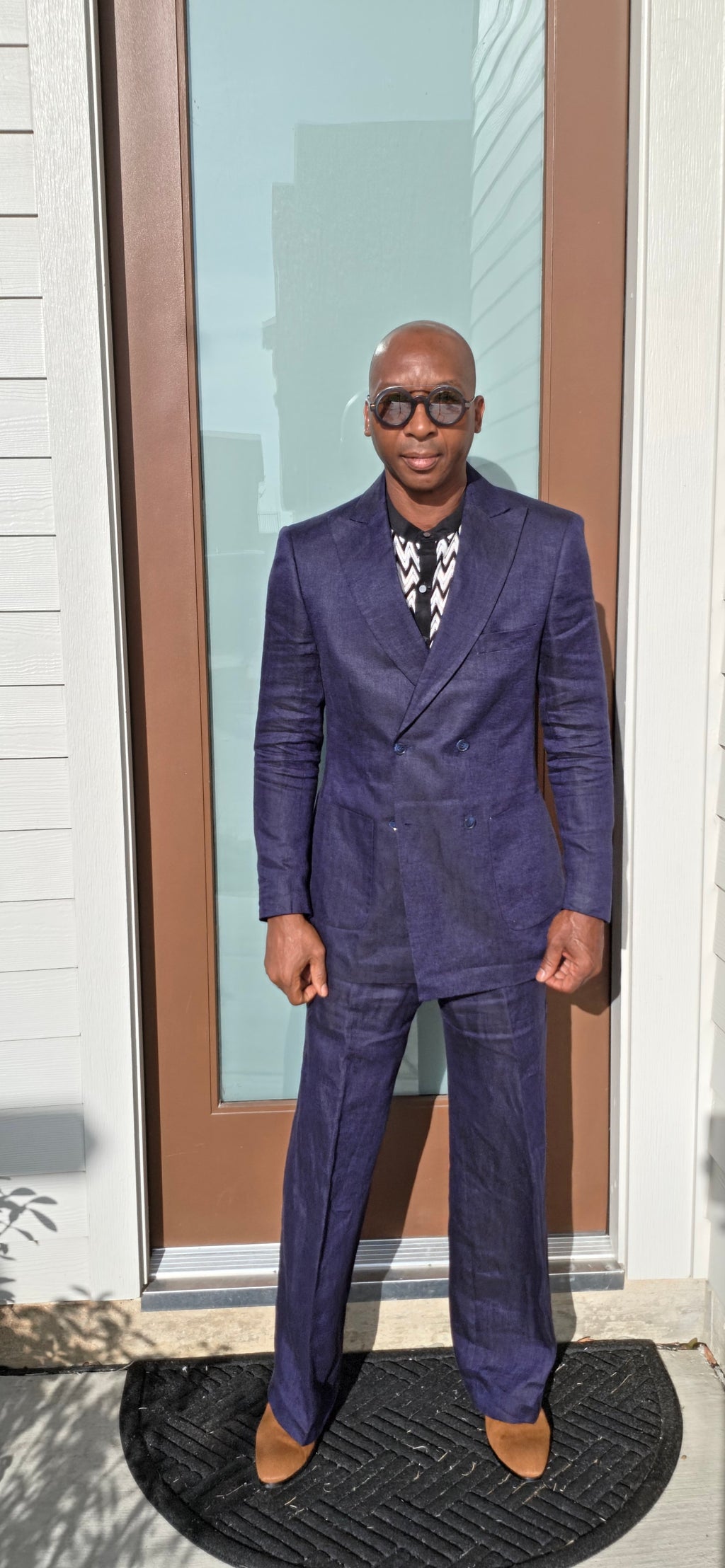 Navy Linen Double Breasted Suit