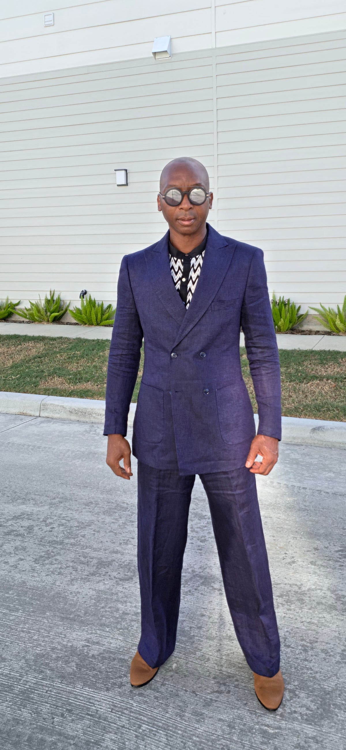 Navy Linen Double Breasted Suit
