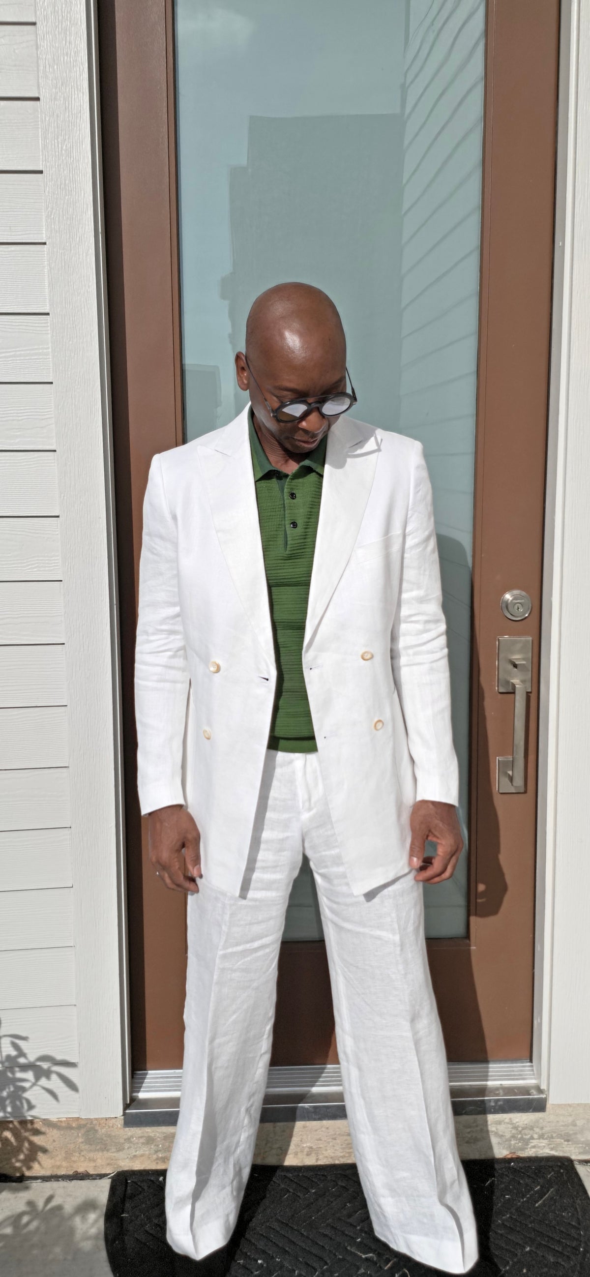 White Double Breasted Linen Suit