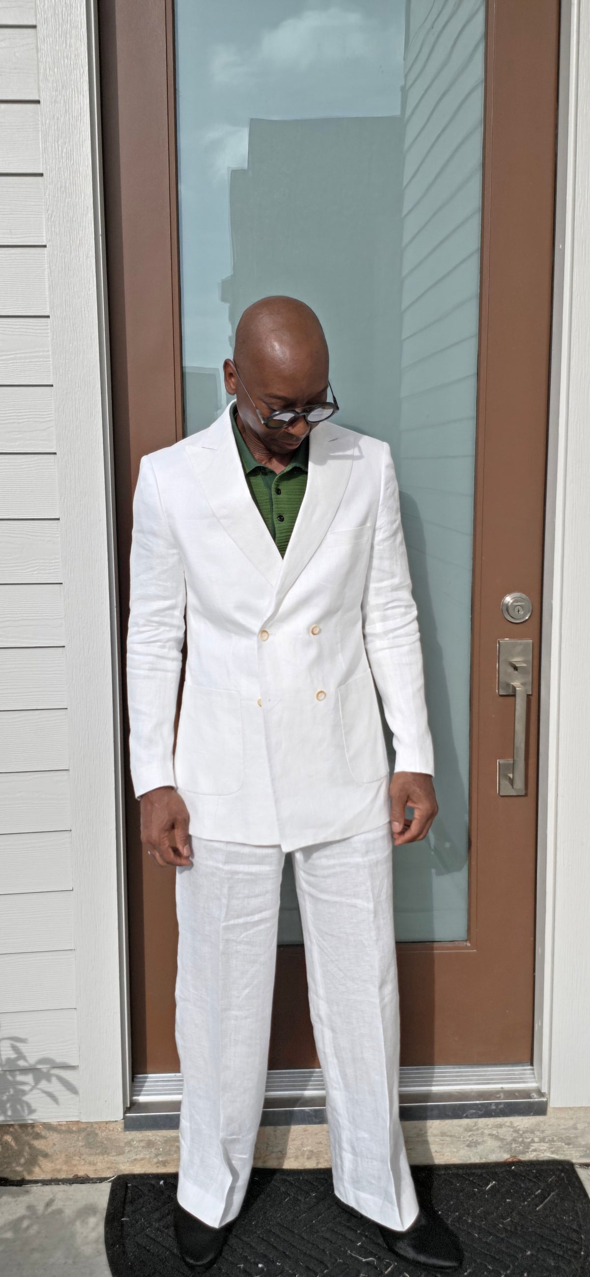 White Two Button Linen Suit