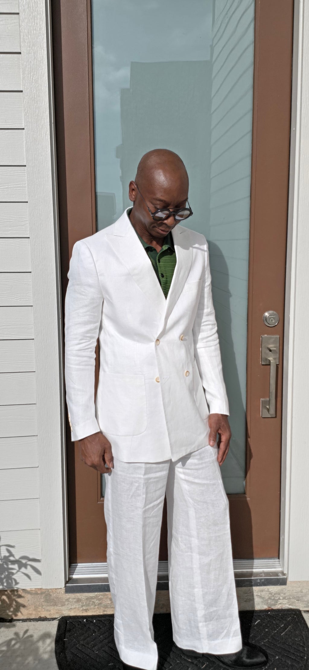 White Double Breasted Linen Suit
