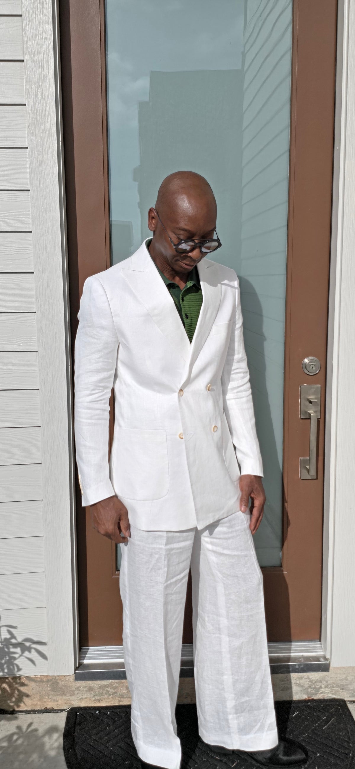 White Double Breasted Linen Suit