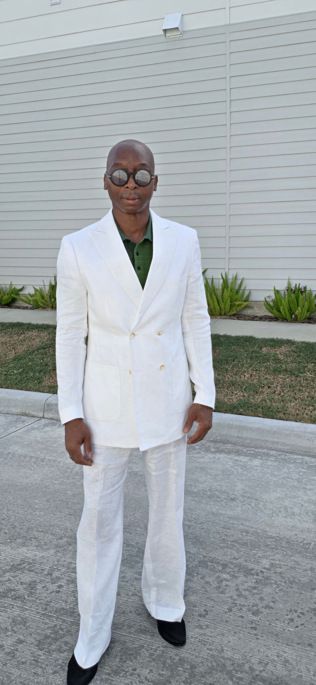 White Two Button Linen Suit