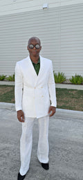 White Double Breasted Linen Suit
