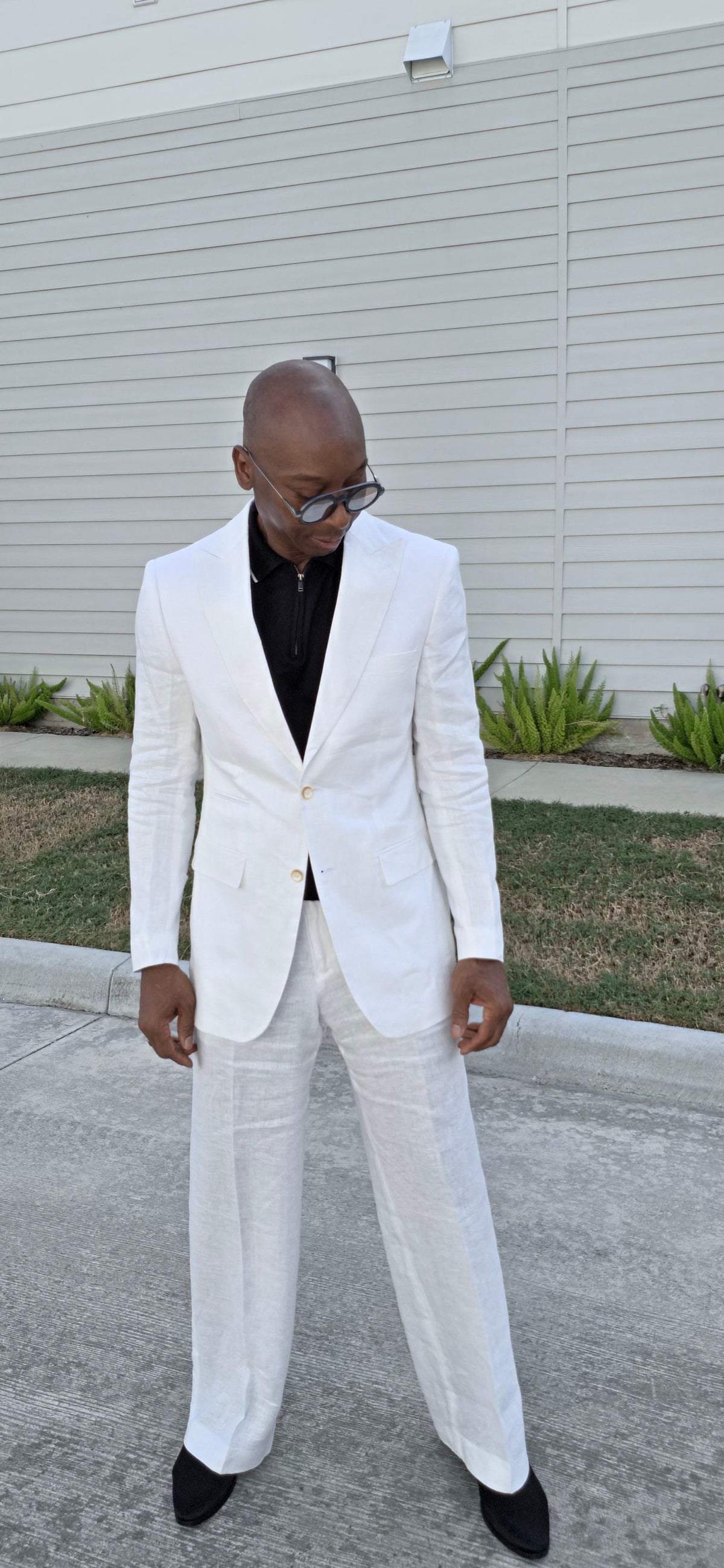White Two Button Linen Suit