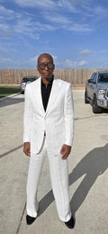 White Two Button Linen Suit