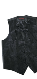 Black textured vest with a brand logo on a white background