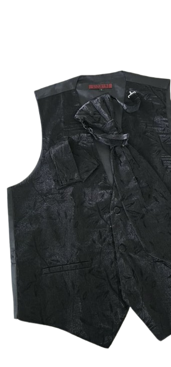 Black textured vest with a brand logo on a white background