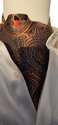 Gold & Dark Orange Paisley Silk Cravaton on mannequin with a white shirt