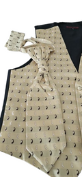 Ivory Paisley Brocade Formal Vest with matching bow tie and pocket square on a white background