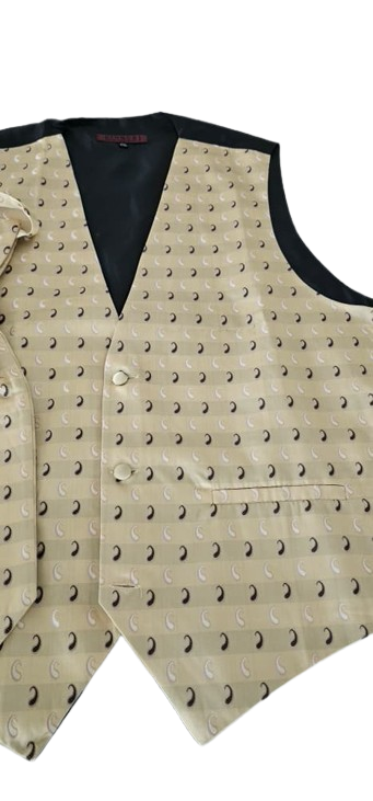 Ivory Paisley Brocade Formal Vest with black interior lining on a white background
