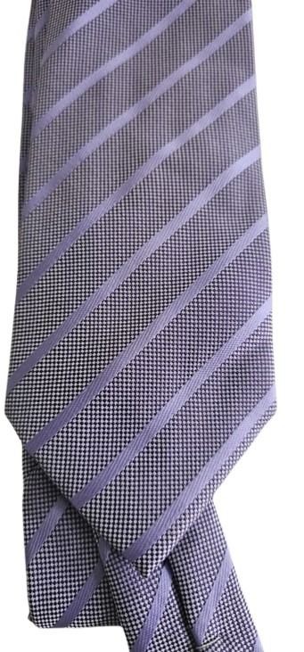 Navy tie with light purple stripes on a white background
