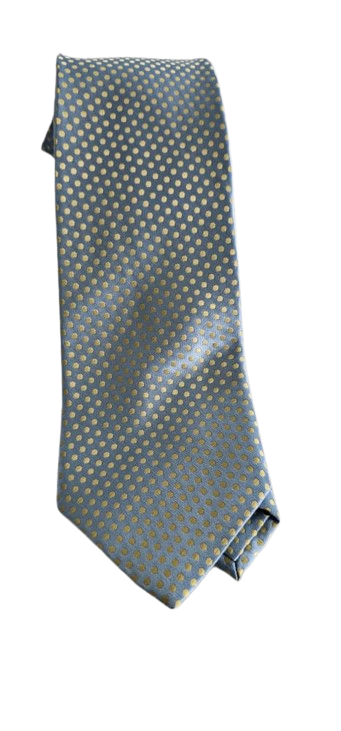 Folded Blue tie with subtle pattern on a white background