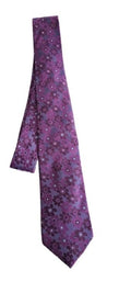 Purple floral patterned tie on a white background