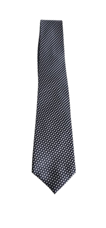 Black tie with white polka dots on a white background