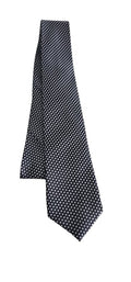 Black tie with white polka dots on a white background