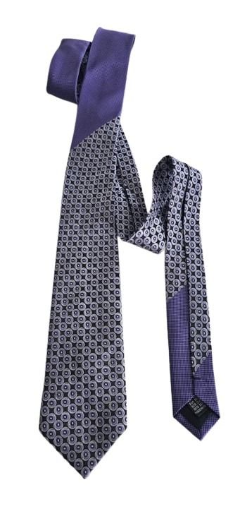 Patterned tie with a purple accent on a white background