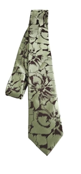 Green floral patterned tie on a white background