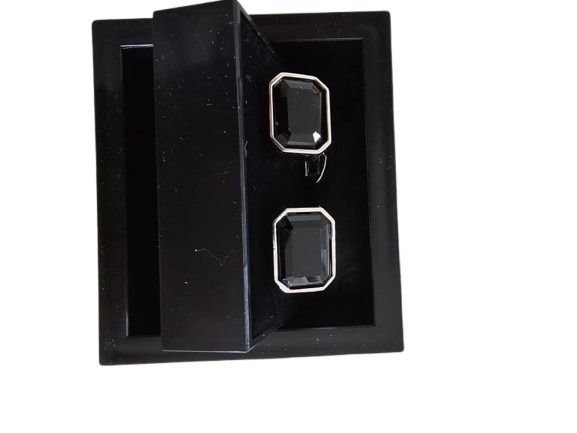 Black Rectangular Silver-Edged Cufflinks