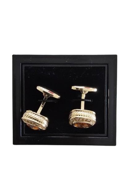 Brown Gemstone and Crystal Halo Cufflinks