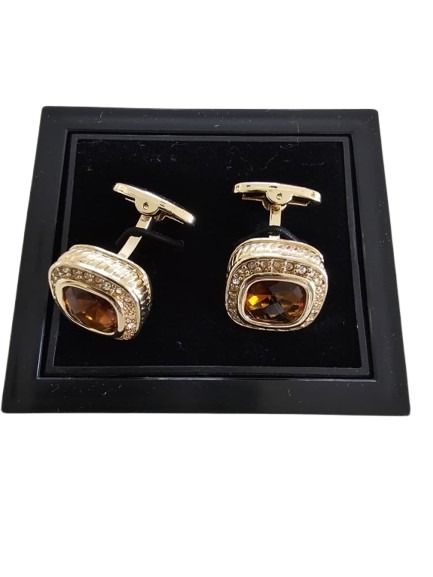Brown Gemstone and Crystal Halo Cufflinks