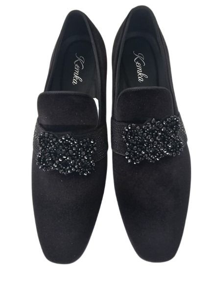 Black Velvet Loafers with Beaded Band