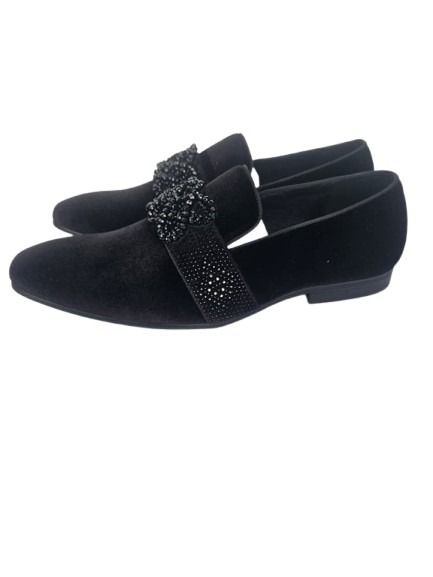 Black Velvet Loafers with Beaded Band