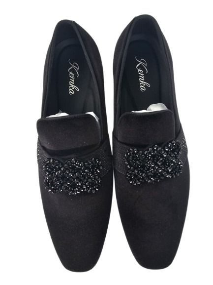 Black Velvet Loafers with Beaded Band