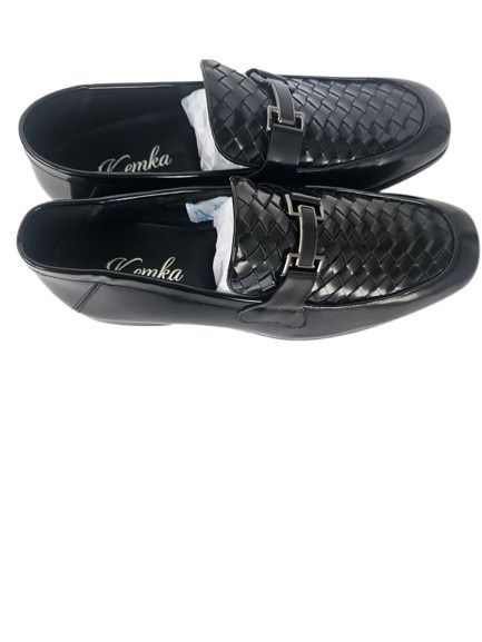 Black Woven Slip-On Loafers with Silver Buckle