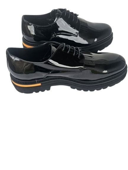 Black Patent Leather Fringe Oxford Shoes
