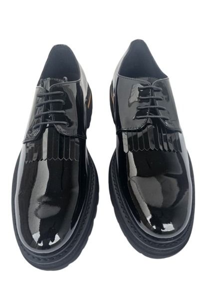 Black Patent Leather Fringe Oxford Shoes