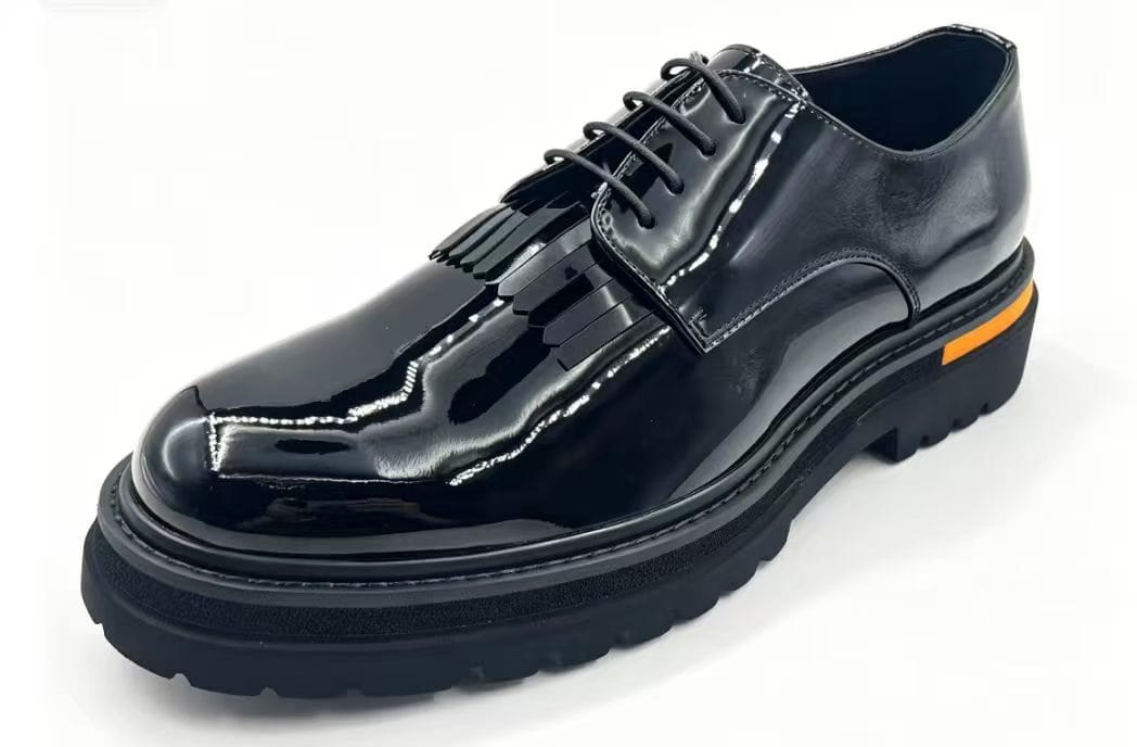 Black Patent Leather Fringe Oxford Shoes
