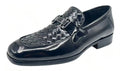 Black Woven Slip-On Loafers with Silver Buckle