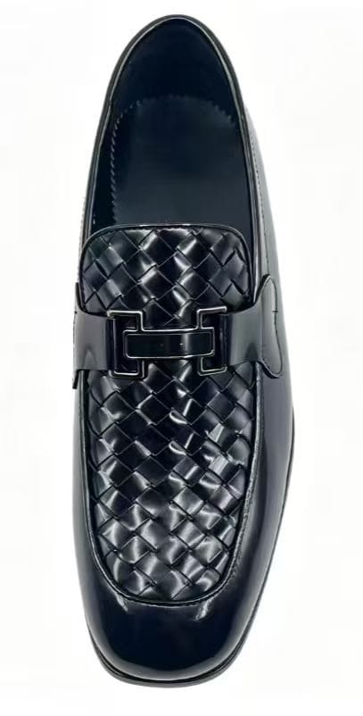 Black Woven Slip-On Loafers with Silver Buckle