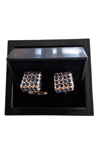 Gold Blue-Gem Grid Cufflinks