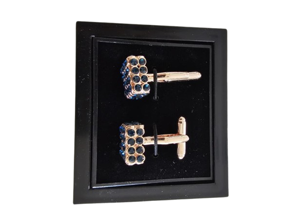 Gold Blue-Gem Grid Cufflinks