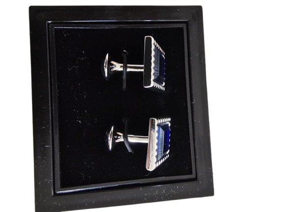 Blue Rectangular Studded Cufflinks