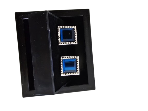 Blue Rectangular Studded Cufflinks