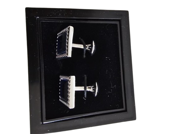 Blue Rectangular Studded Cufflinks