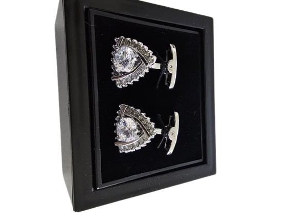 Clear Crystal Silver Cufflinks
