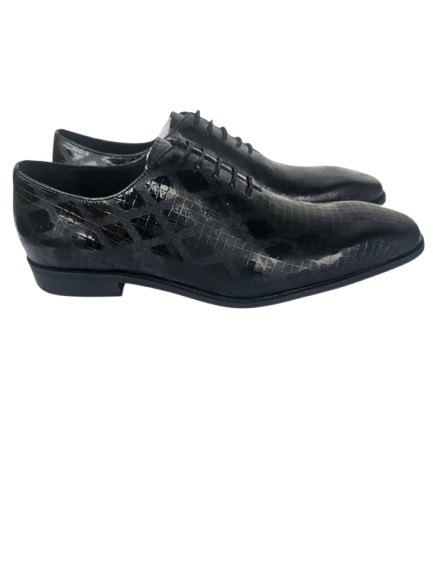Black Patent Leather Oxford with Diamond Grid Texture