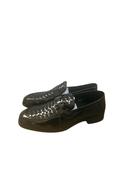 Black Woven Slip-On Loafers with Silver Buckle