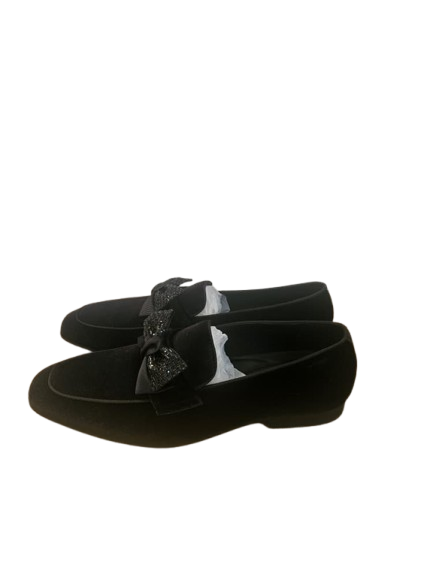 Black Velvet Loafers with Beaded & Ribbon Bows